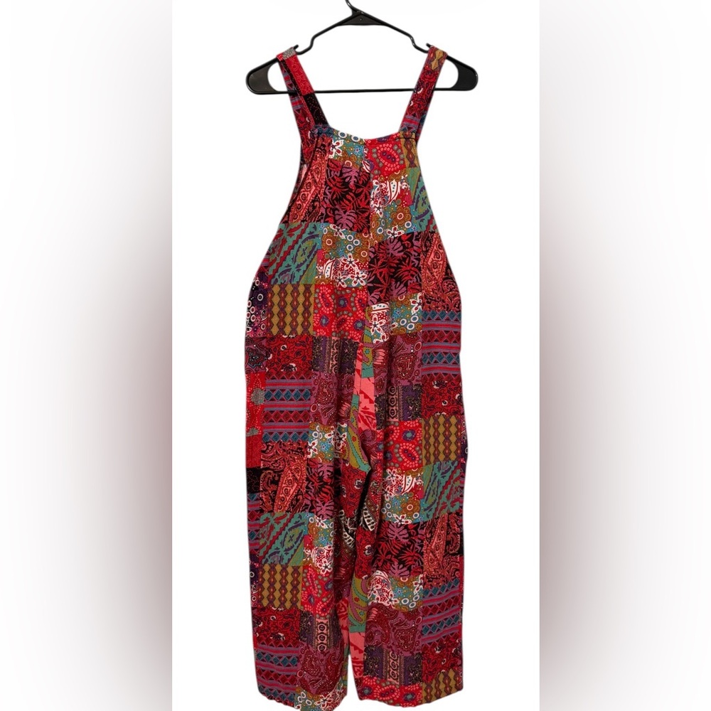 Boho Print Patchwork Overalls Small - image 3